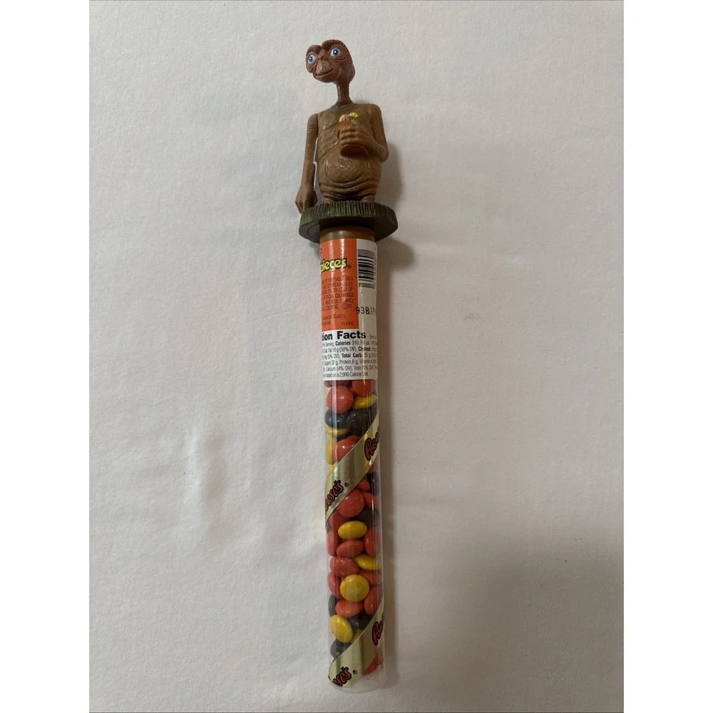 Vintage Unopened 1990' Reeses Pieces Candy Tube + ET Topper w/ Battery Protector